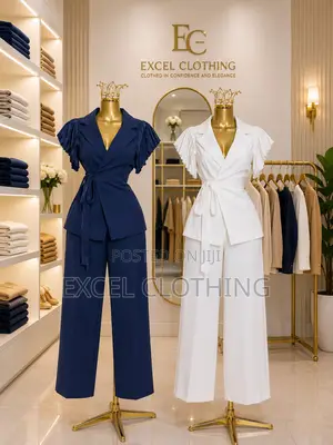 Women’s Elegant Ruffle Sleeve Wrap Blazer Wide-Leg Pants Suit Set