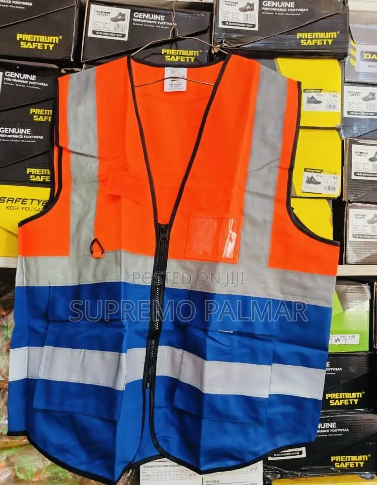 Orange and Blue Hi -Reflective Work Vest With Zipper & Utility Pockets