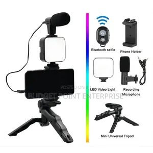 Phone Vlog Video Kit With Adjustable Tripod, Light, Mic for Video