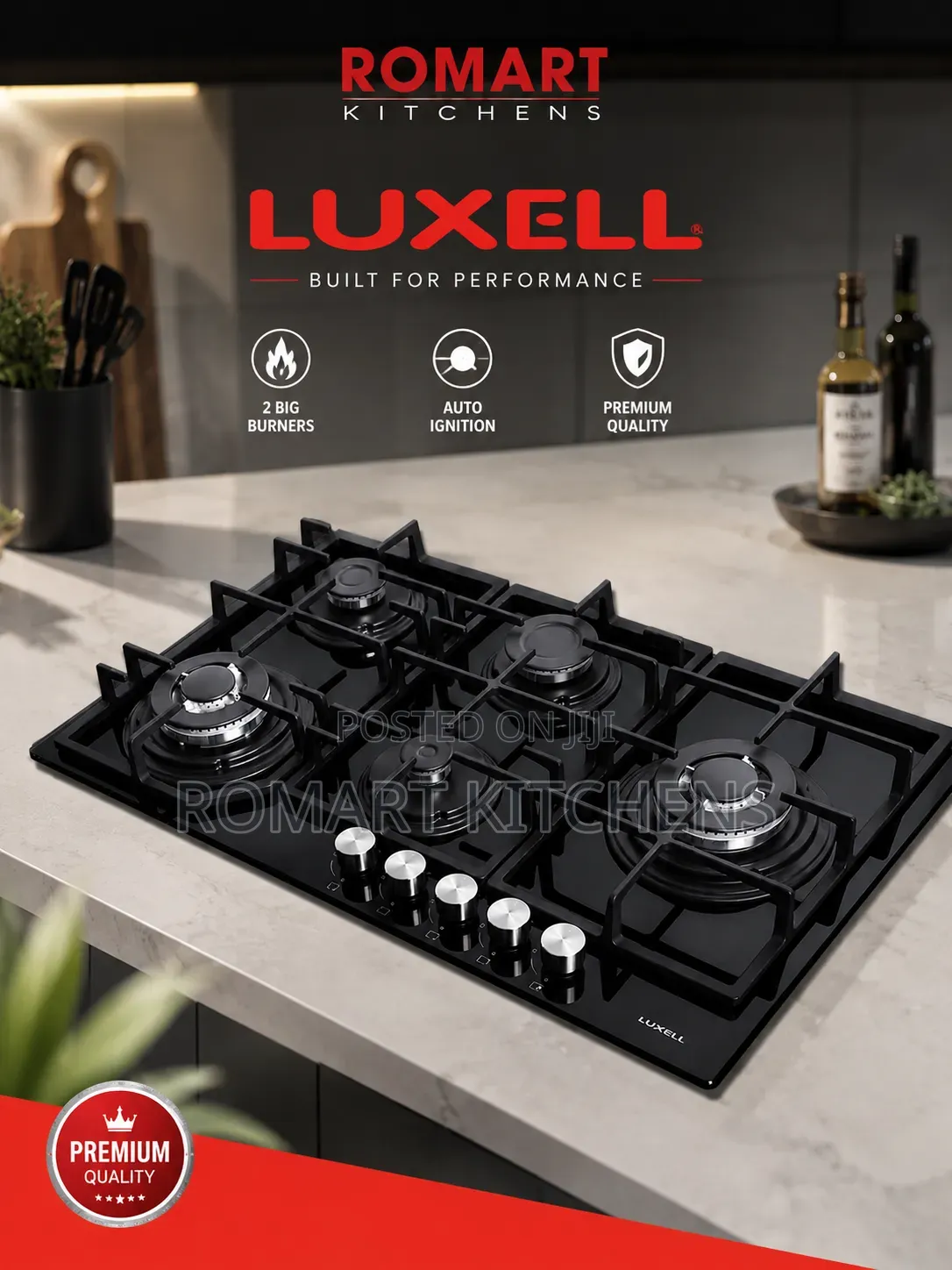 Super Strong Ceramic Glass 5 Burner cooktop.With Auto Ignition Switch