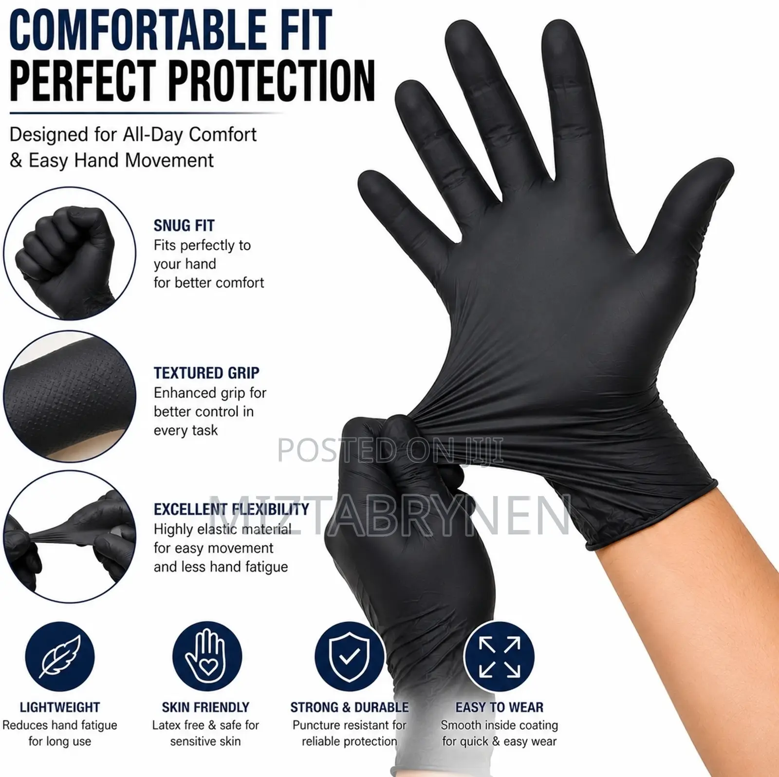 Nitrile Disposable Black Gloves Powder-Free & Latex-Free - 20pcs