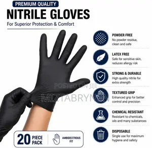 Nitrile Disposable Black Gloves Powder-Free & Latex-Free - 20pcs