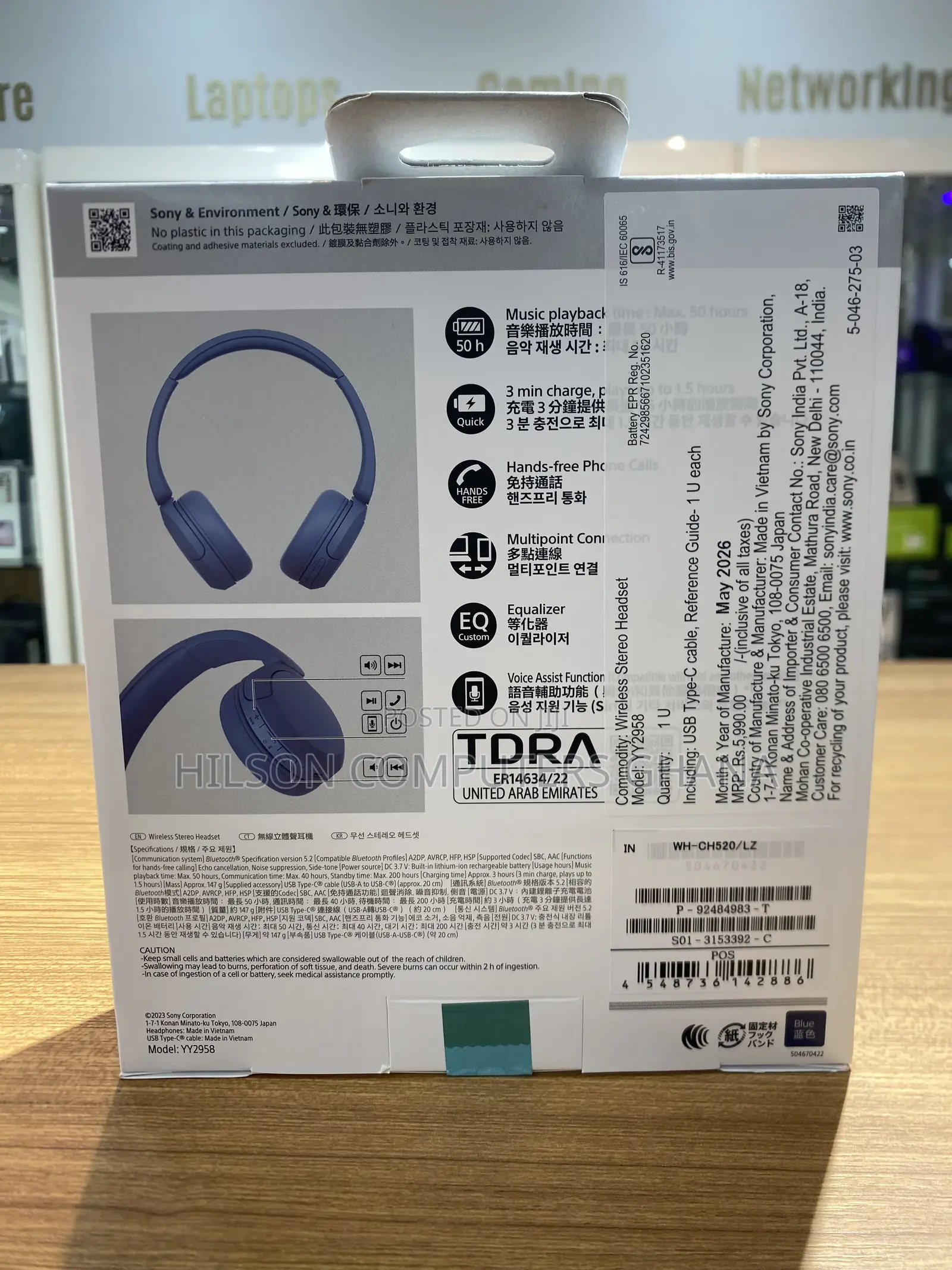 Sony Wh-Ch520 Wireless Headphones Bluetooth on-Ear Headset