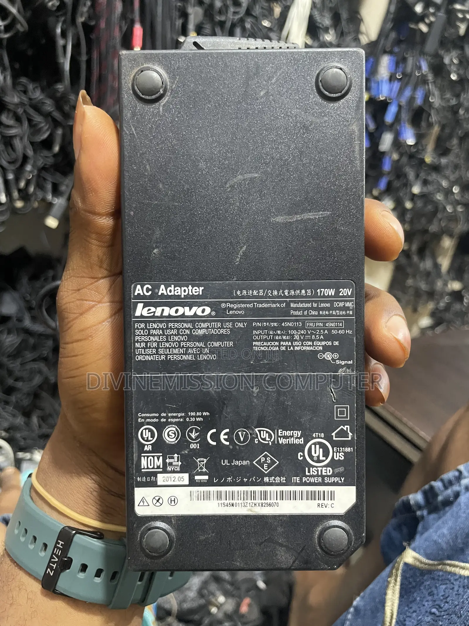 Lenovo 170w Round Pin Charger, Yellow Tip Adapter