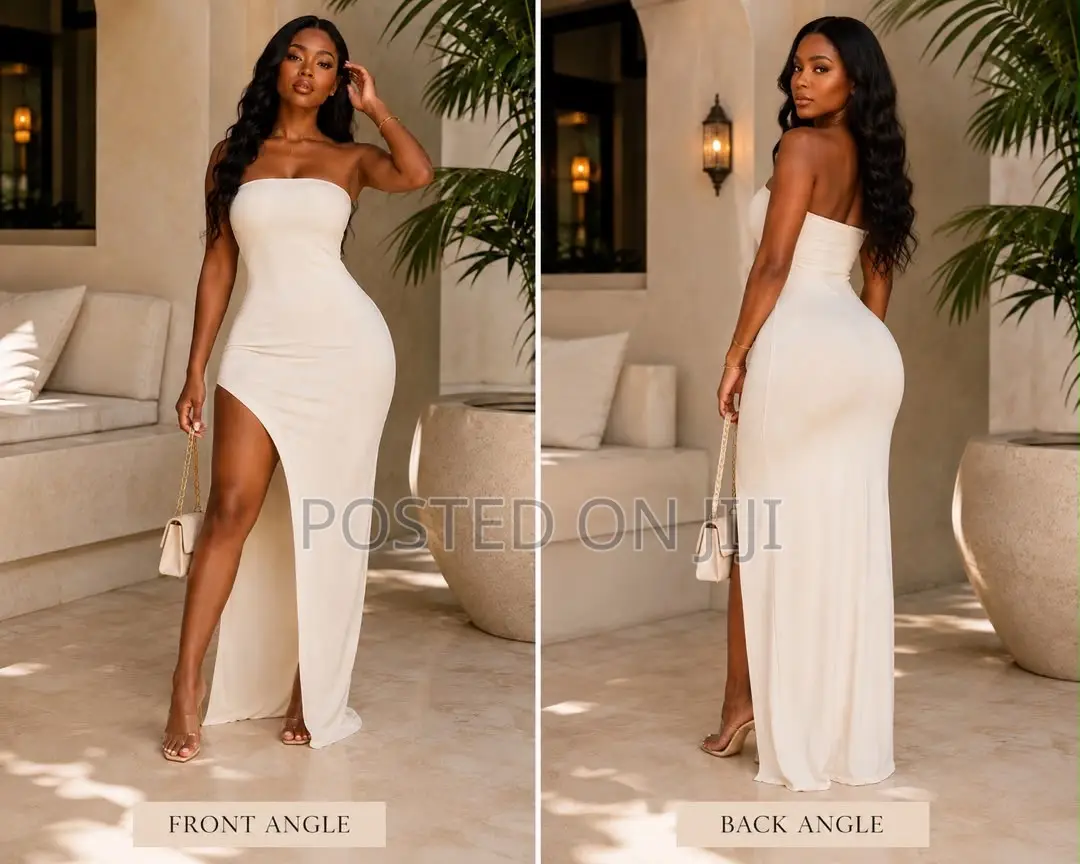 Elegant Cream Strapless Maxi Dress