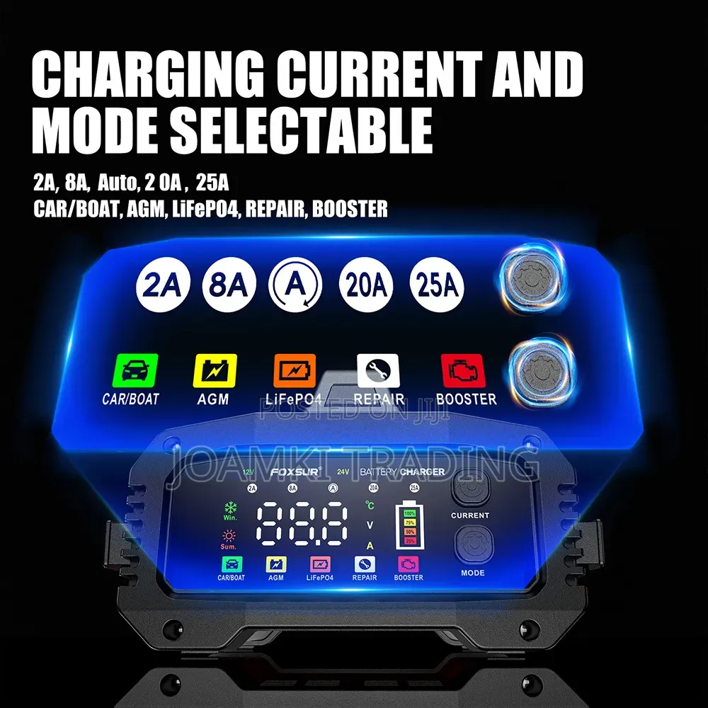 12v25a-24v15a Car Battery Charger, Smart Charger With Booster Mode