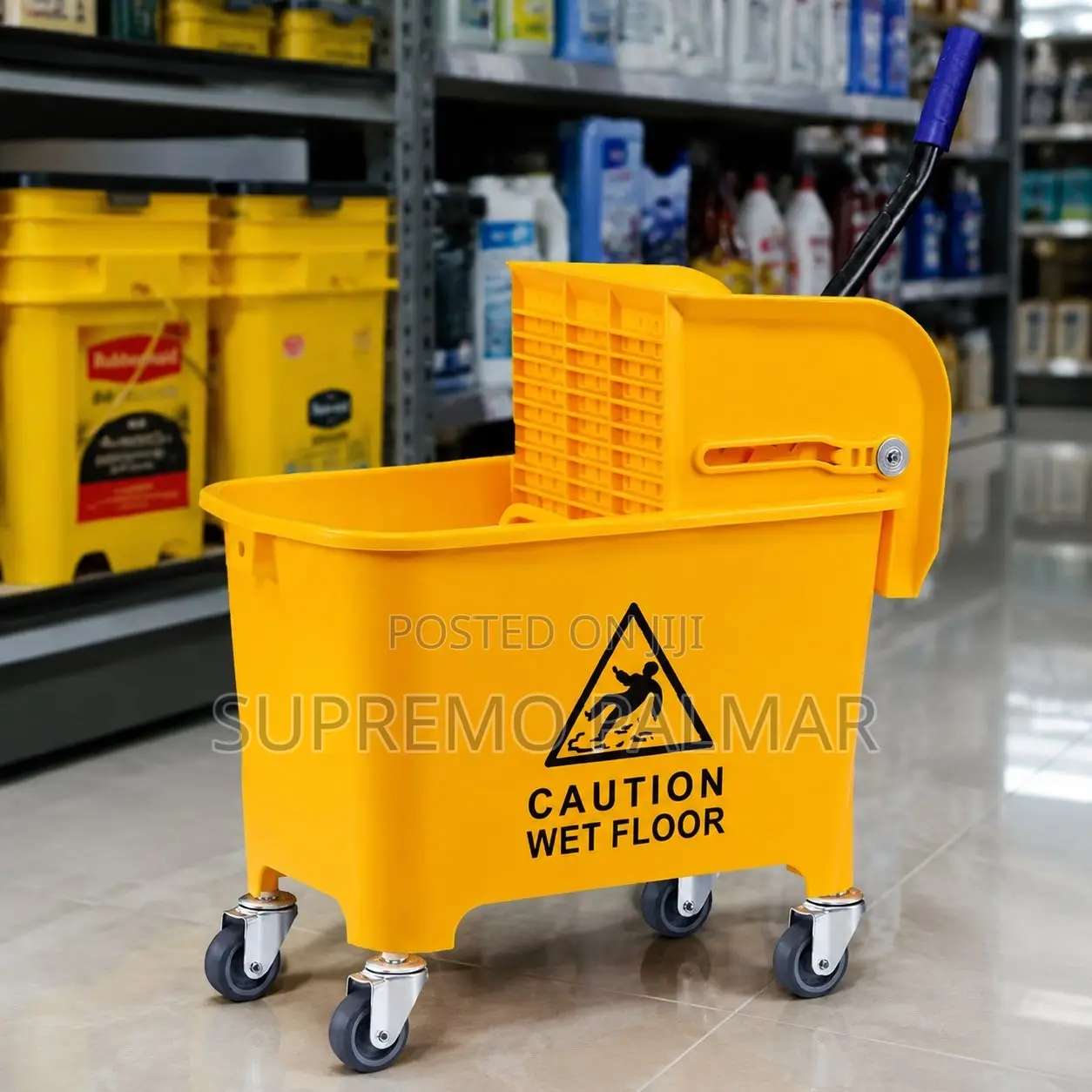 20L Mop Bucket With Side-Press Wringer – Yellow With Caster Wheels