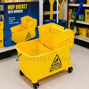 20L Mop Bucket With Side-Press Wringer – Yellow With Caster Wheels