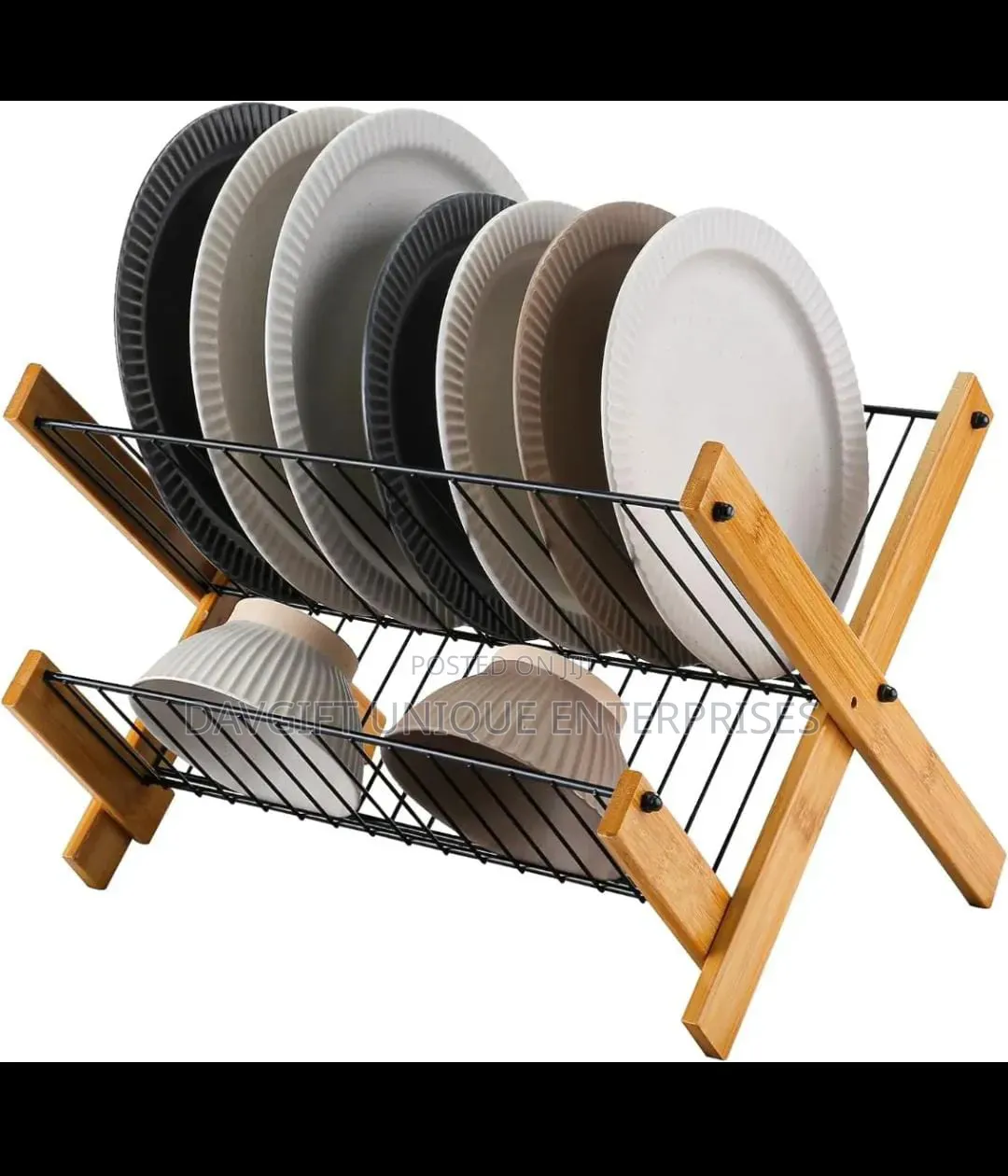 Non Rusty Foldable Bamboo Plate Rack