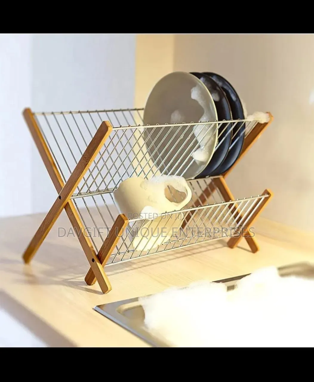 Non Rusty Foldable Bamboo Plate Rack