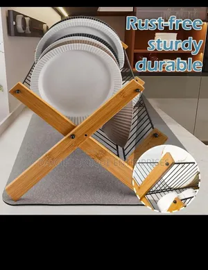 Non Rusty Foldable Bamboo Plate Rack