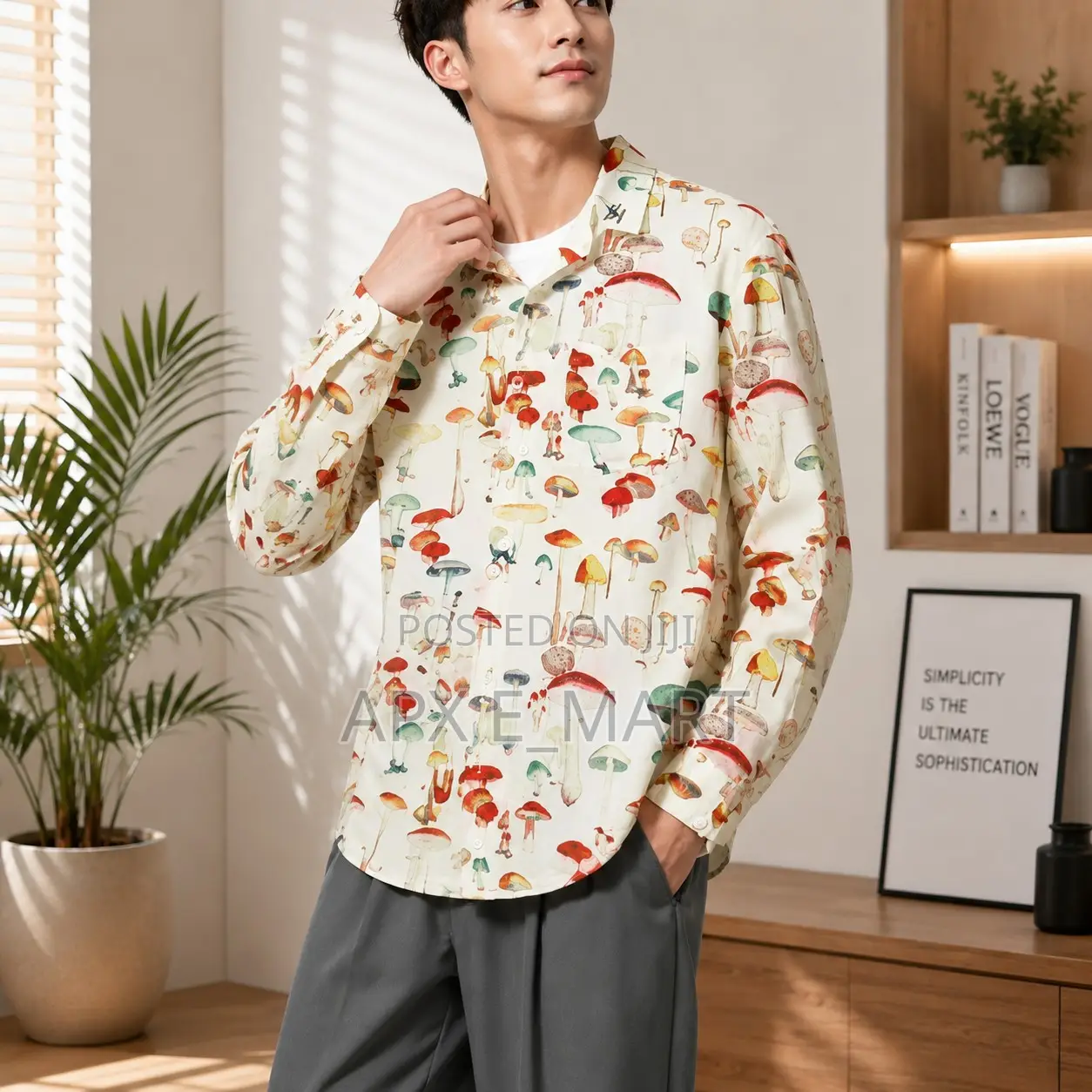 Men’s Artistic Mushroom Print Casual Long Sleeve