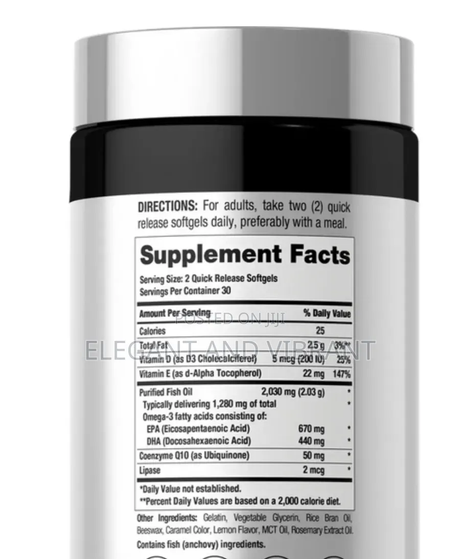Omega 3 With EPA and DHA + Co Q10 Ubiquinone Complex With Vitamin D E
