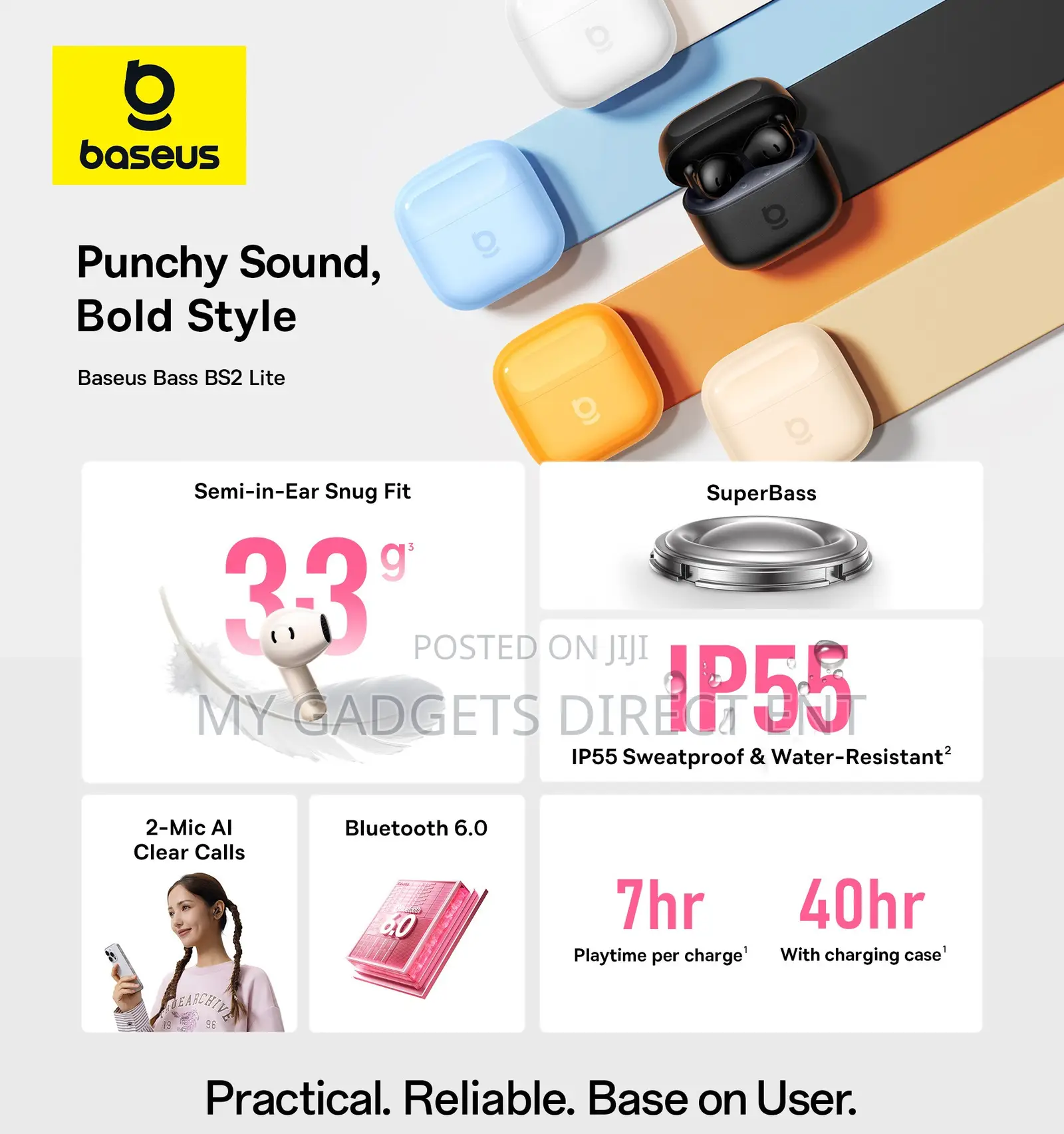Baseus Bass BS2 Lite Wireless Bluetooth Earbuds – 40H Playtime