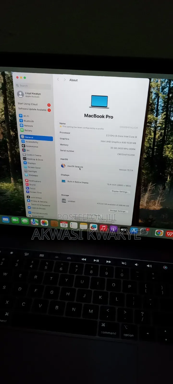 Laptop Apple MacBook Pro 2019 32GB Intel Core i9 SSD 512GB