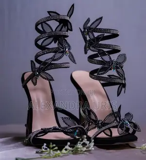Black Rhinestone Butterfly Stiletto Heels 