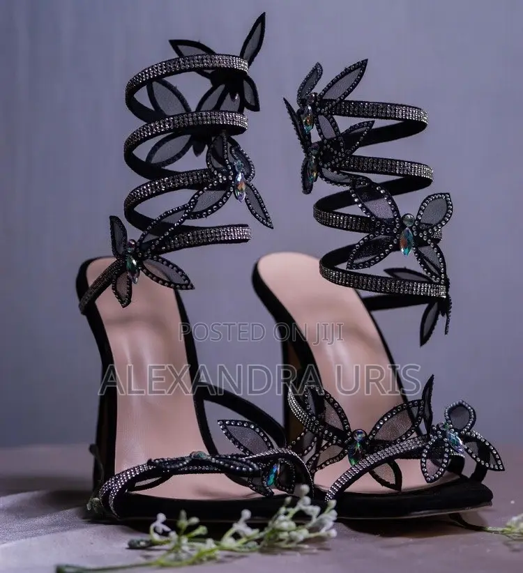 Black Rhinestone Butterfly Stiletto Heels 