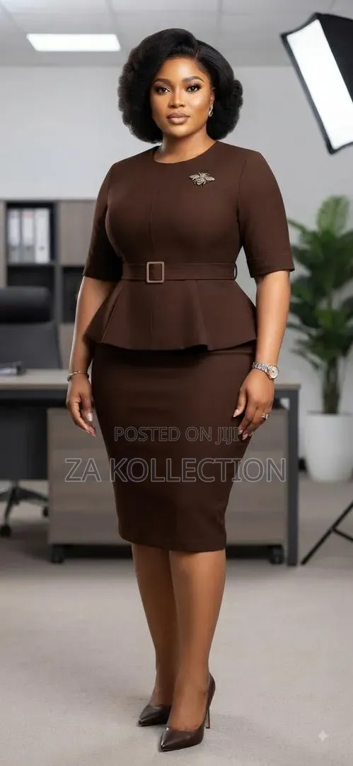 Ladies High Waisted Pleated Office Dress