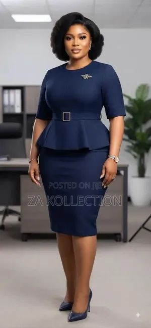 Ladies High Waisted Pleated Office Dress