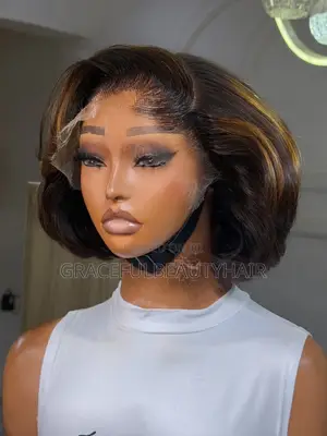 10 Inches Dark Brown Layered Bob Unit With Highlights 13x6 Frontal