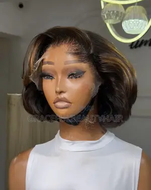 10 Inches Dark Brown Layered Bob Unit With Highlights 13x6 Frontal