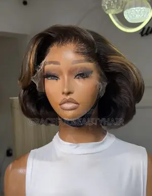 10 Inches Dark Brown Layered Bob Unit With Highlights 13x6 Frontal
