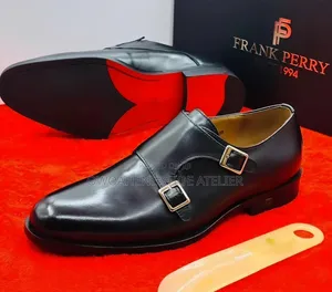 Frank Perry Black Leather Double Monk Strap Shoes