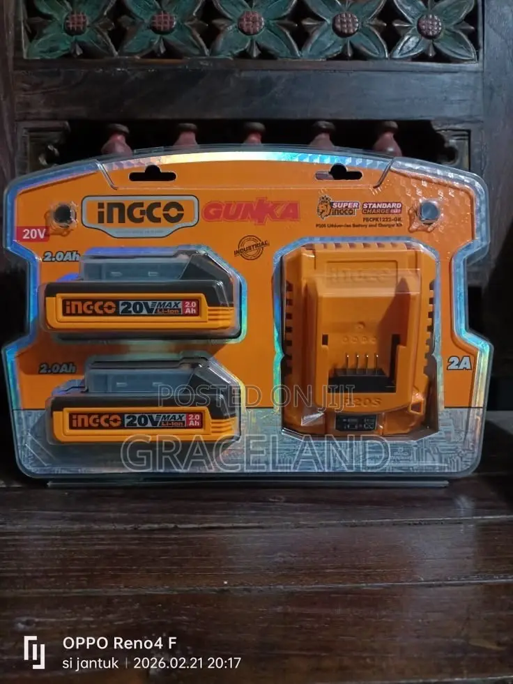 This Is Original INGCO 2in1 Set 20V Batteries 2.0AH Charger Station