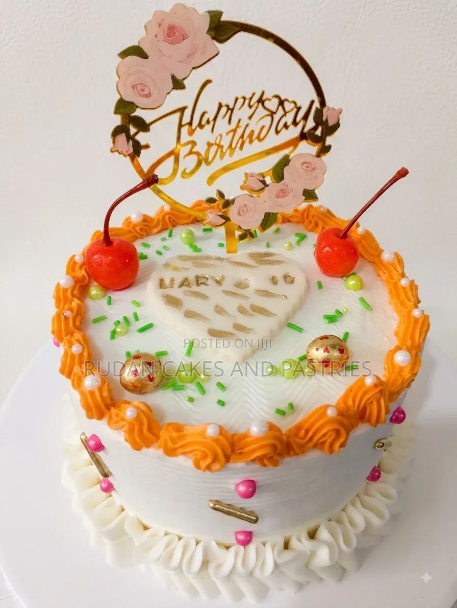 Orange, White and Gold Stunning Birthday Cake.