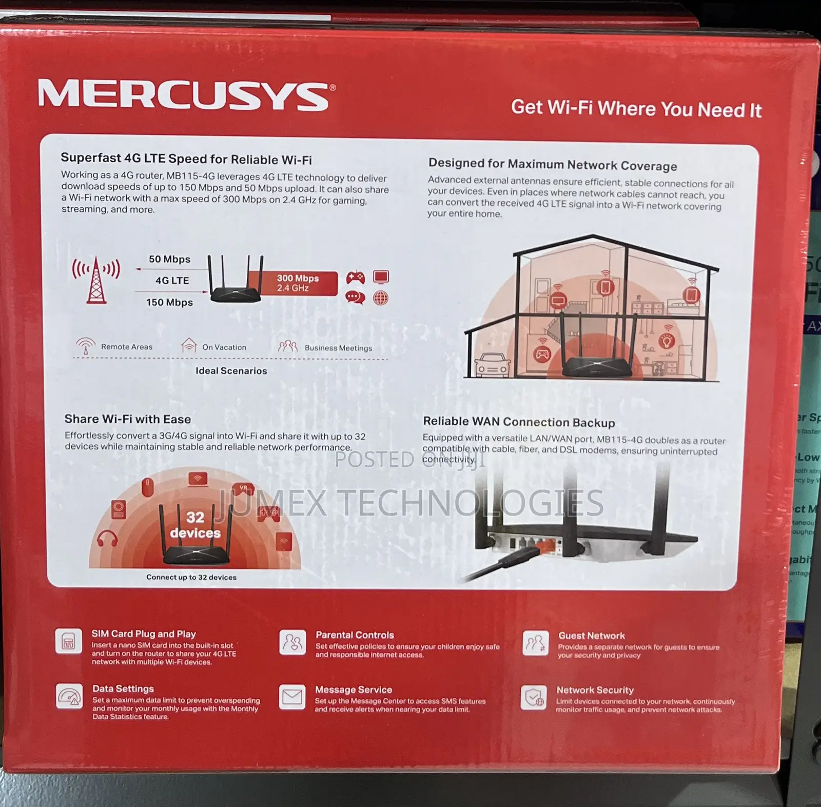 4g Universal Router Mercusys 300 MBPS Wireless 4g Lte Router Mb115-4g