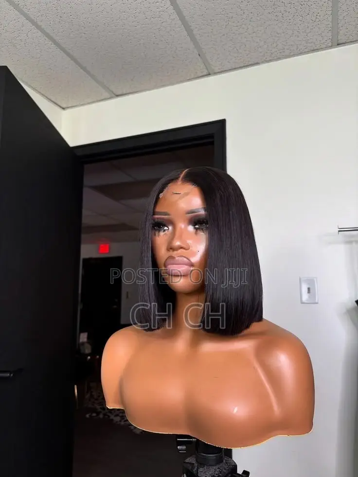 100% Human Hair New Elegant 12 Inches Black Color Human Hair Bob Wig