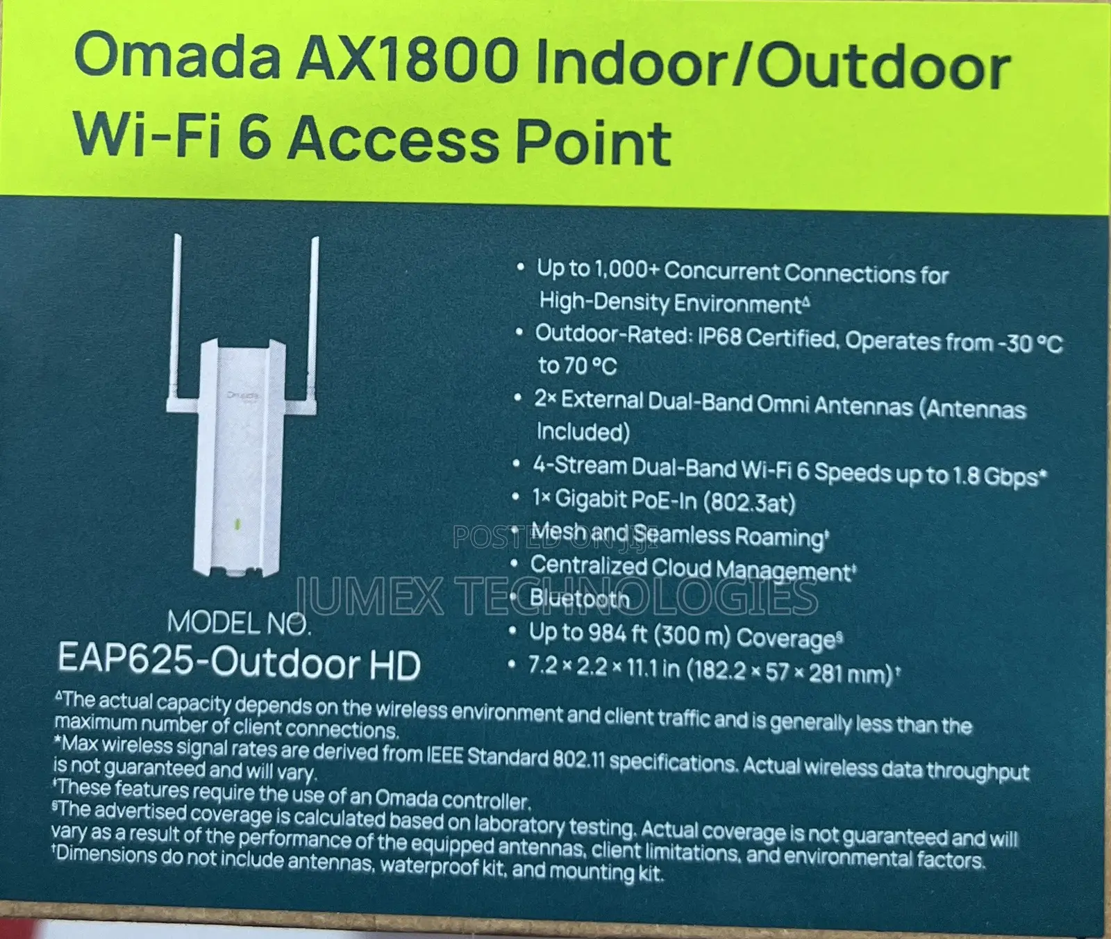 TP-Link EAP625 HD Omada AX1800 Indoor/Outdoor Wi-Fi 6 Access Point