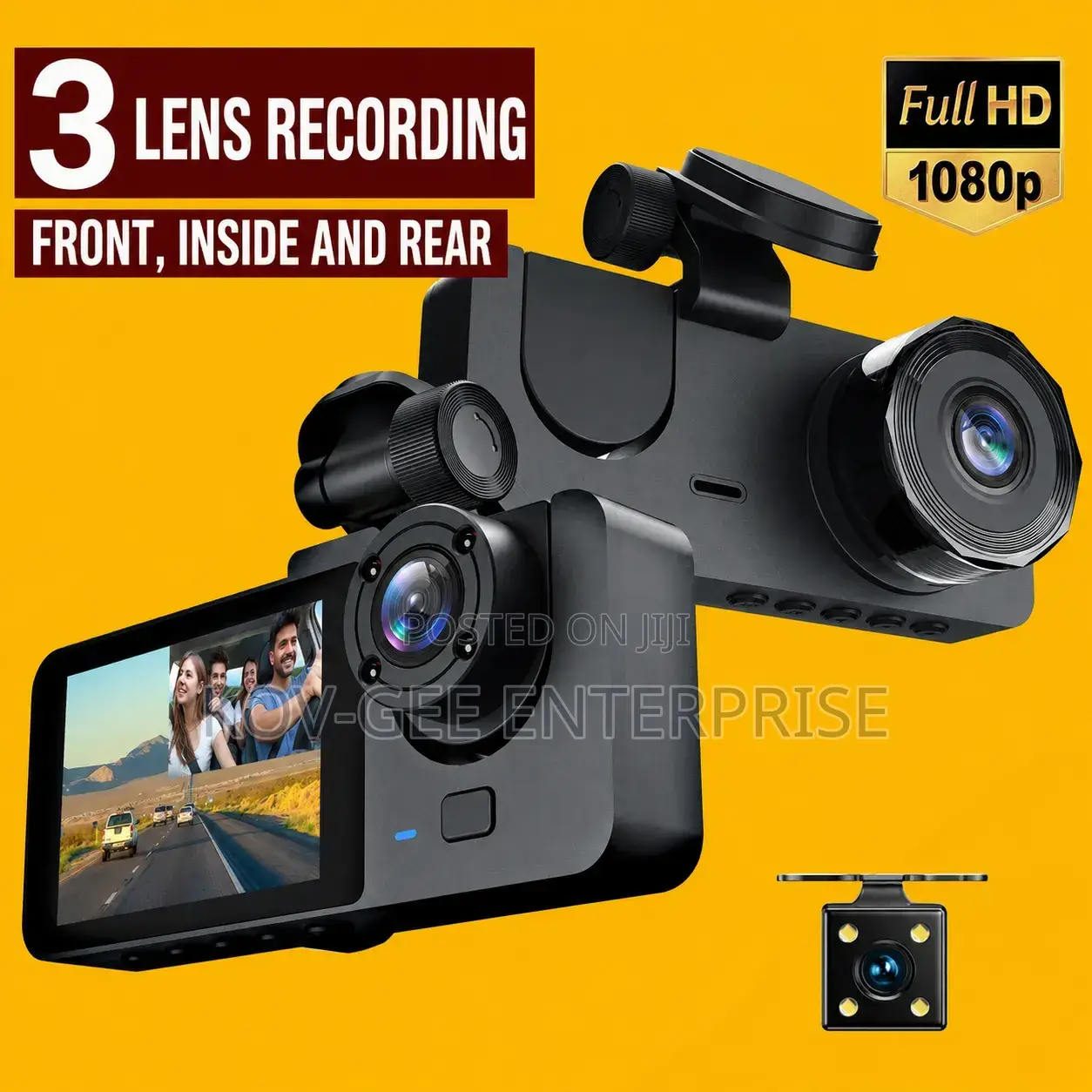 Triple Recording (Front+interior+rear) + 32G Dashcam, 1080P HD Dashcam