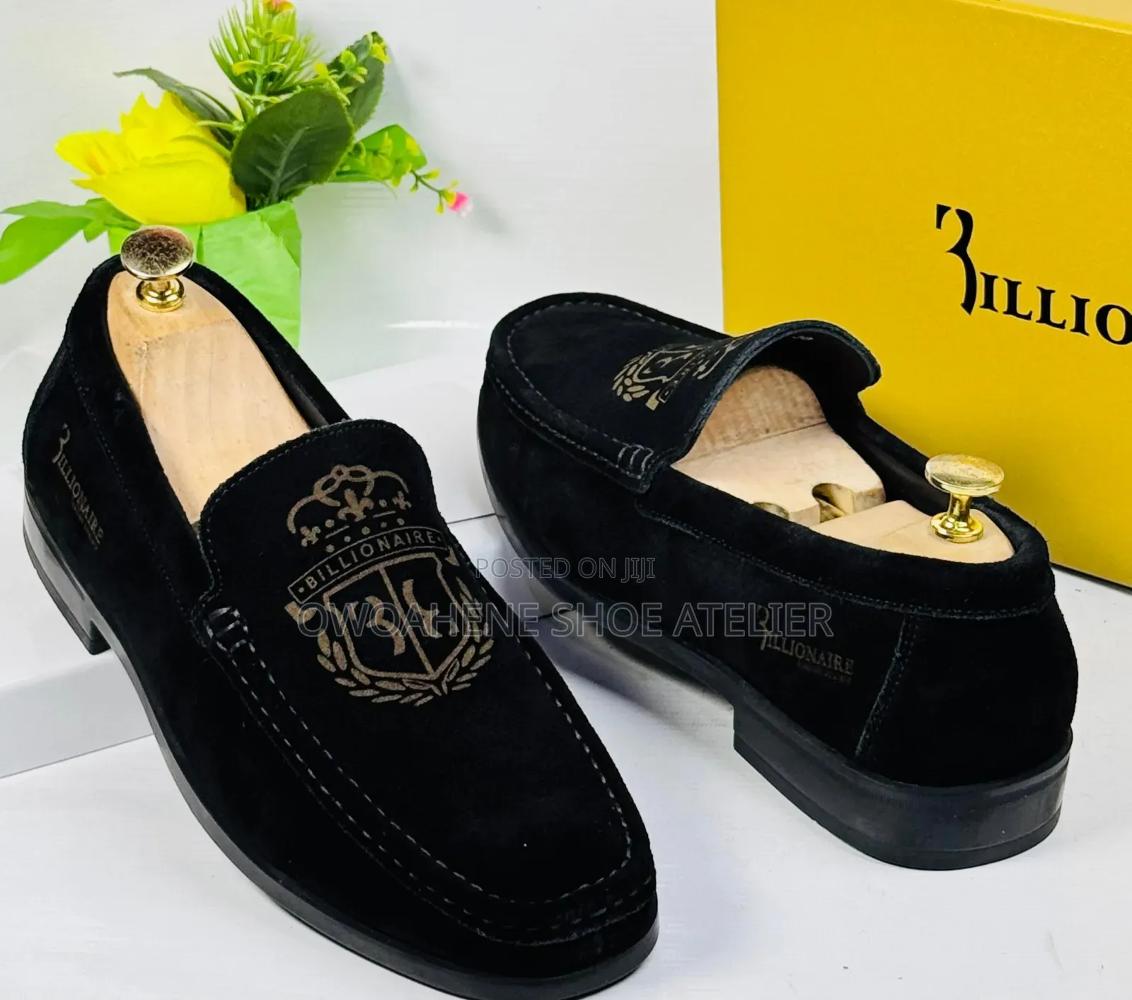 Black Billionaire Crest Suede Loafers