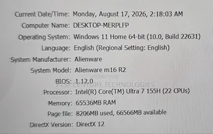 New Laptop Alienware M16 R2 64GB Intel Core Ultra 7 SSD 2T