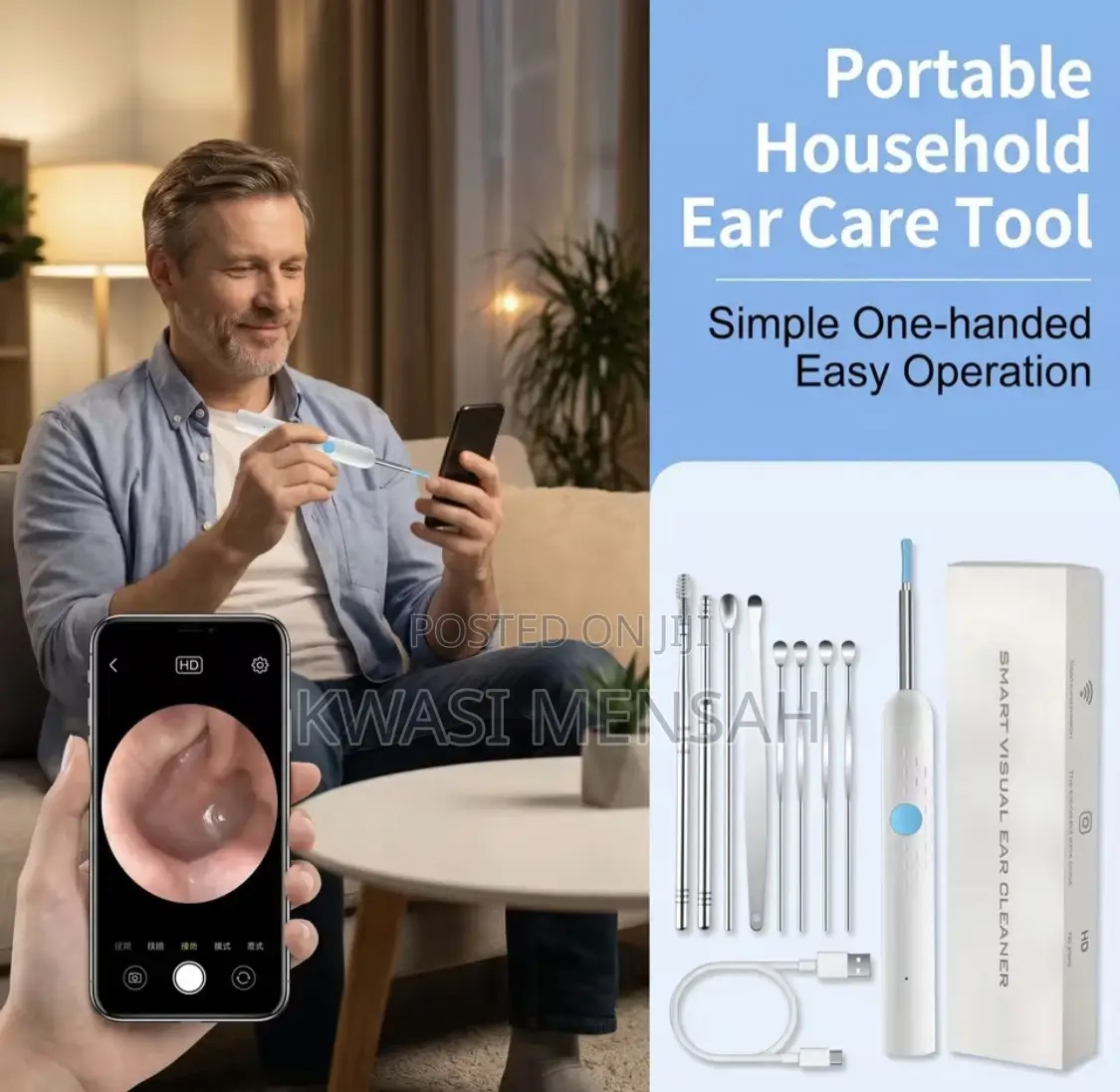 Wireless Visual Ear Cleaner - Otoscope Kit With Camera LED Light