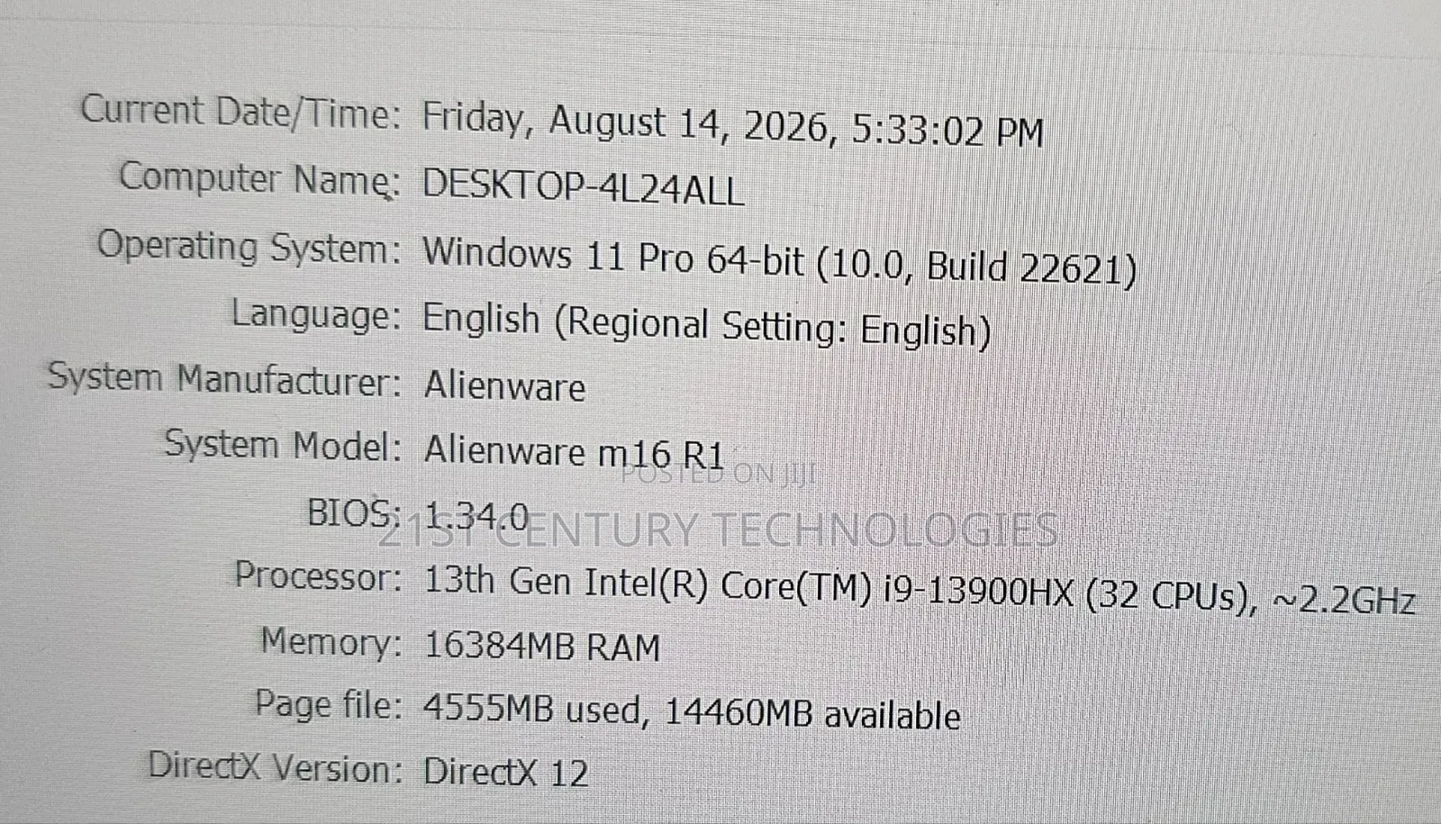 Laptop Alienware M16 R1 16GB Intel Core i9 SSD 1T
