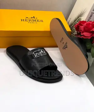 Quality HERMES Leather Slippers (Black)