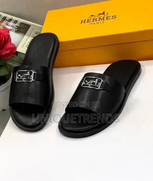 Quality HERMES Leather Slippers (Black)