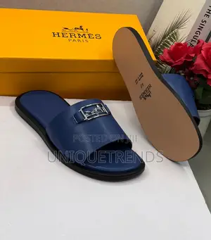 Executive HERMES Leather Slippers (Blue)
