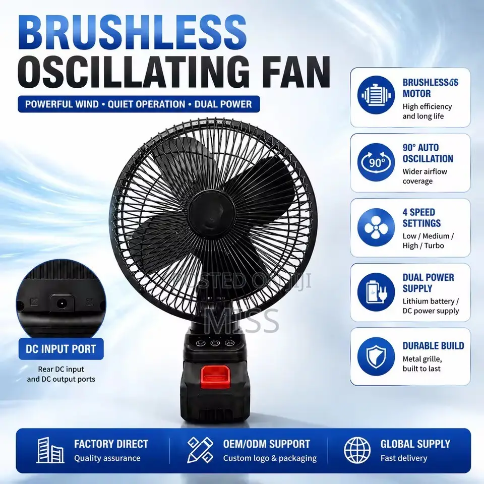 8 Inch Cord-Less Lithium Battery Fan, 21V Rechargeable Portable Fan