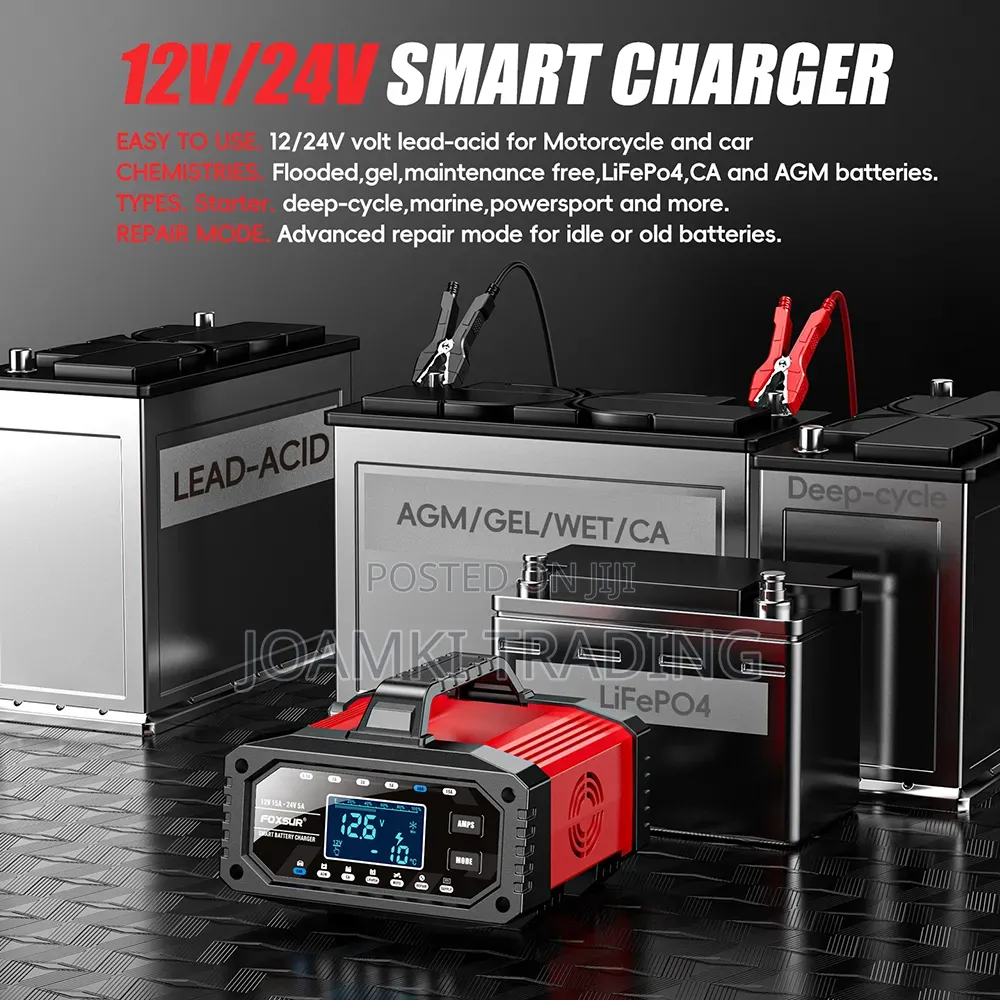 Foxsur 12v15a-24v5a Smart Car Battery Charger, Smart Charger