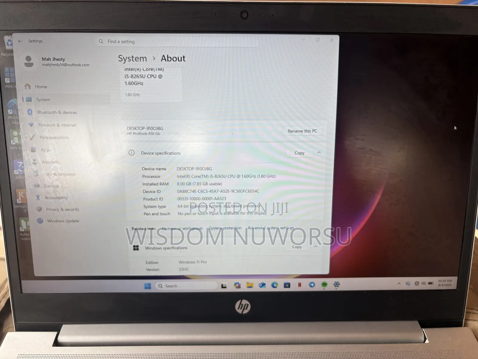 Laptop HP ProBook 450 G6 8GB Intel Core i5 SSD 256GB