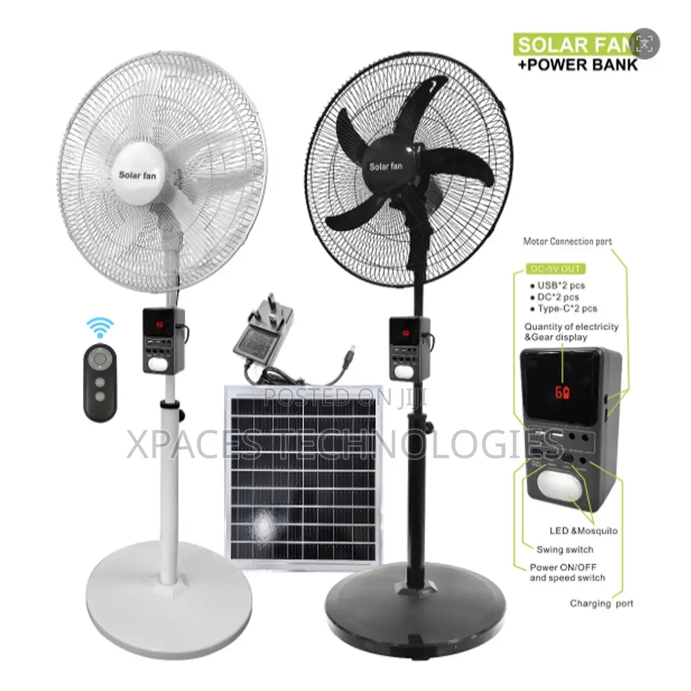 Solar Fan Powerbank, Remote Control+1 Bulb Multi Rechargeable AC/DC