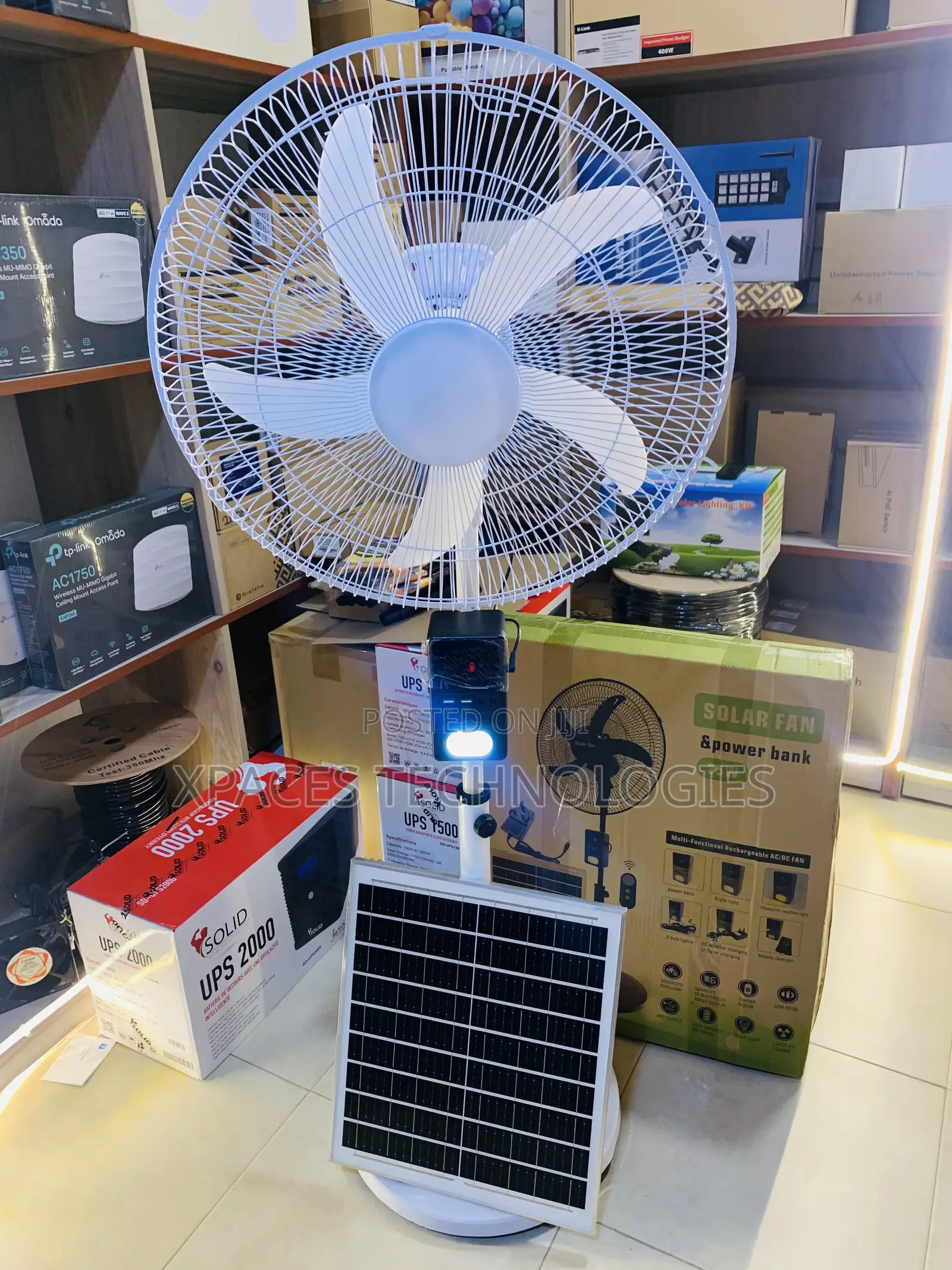 Solar Fan Powerbank, Remote Control+1 Bulb Multi Rechargeable AC/DC