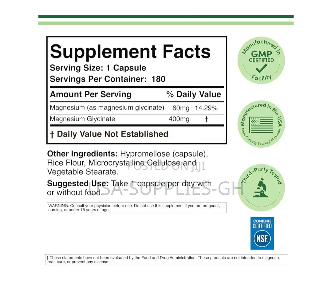 Double Wood Magnesium Glycinate 400mg | 180 Capsules From Usa