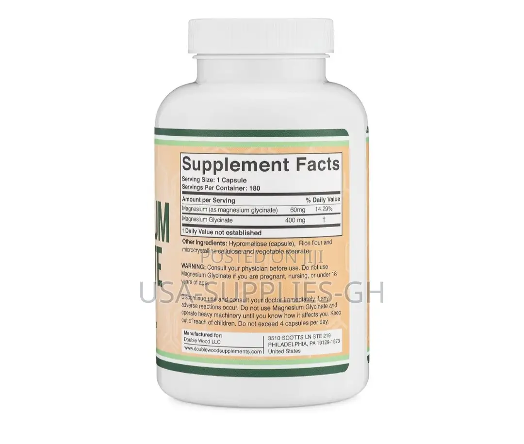 Double Wood Magnesium Glycinate 400mg | 180 Capsules From Usa