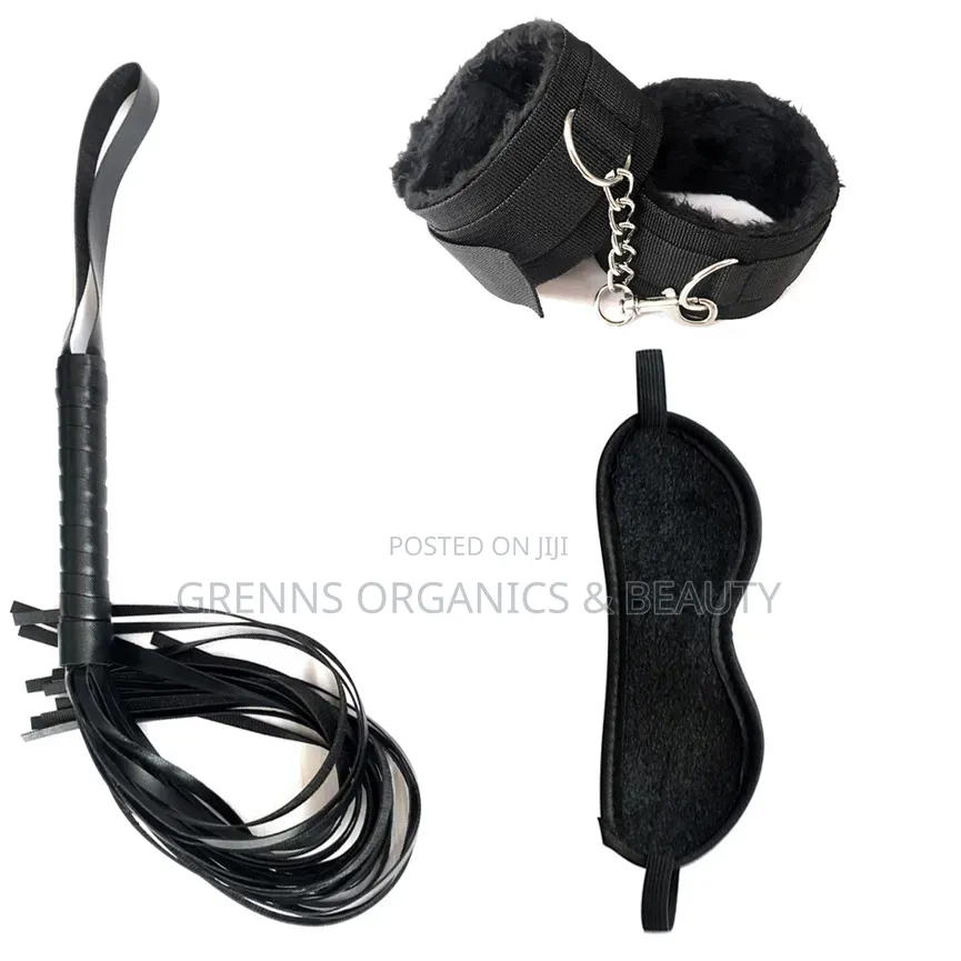 3pc BDSM Bondage Set Handcuffs Whip Blindfold Couples Sex Toy