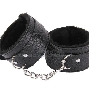 Fluffy Leather BDSM Handcuffs Bondage Restraints Black, Pink, Purple