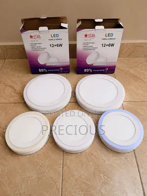4 Round LED Panel Ceiling Lights + 1 FREE Extra – White/Blue